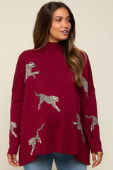 Burgundy Animal Print Side Slit Maternity Sweater