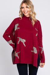 Burgundy Animal Print Side Slit Sweater