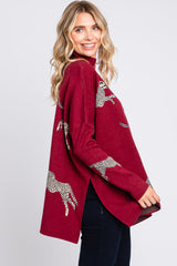 Burgundy Animal Print Side Slit Sweater