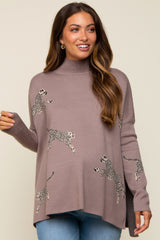 Taupe Animal Print Side Slit Maternity Sweater