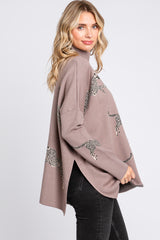 Taupe Animal Print Side Slit Sweater