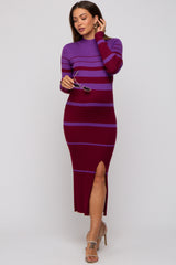 Plum Striped Mock Neck Maternity Sweater Dress