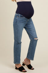 Blue Distressed Knee Straight Leg Maternity Jeans