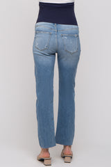 Light Blue Raw Hem Straight Maternity Jeans