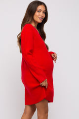 Red V-Neck Oversized Maternity Sweater Dress