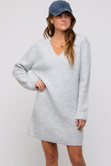 Heather Grey V-Neck Oversized Maternity Sweater Dress