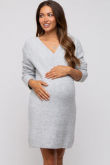 Heather Grey V-Neck Oversized Maternity Sweater Dress