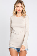 Beige Basic Long Sleeve Maternity Top