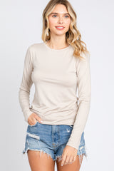 Beige Basic Long Sleeve Top