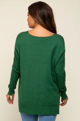 Green Long Sleeve Side Slit Maternity Sweater