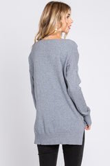 Heather Grey Long Sleeve Side Slit Sweater