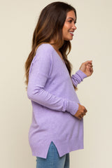 Lavender Long Sleeve Side Slit Maternity Sweater