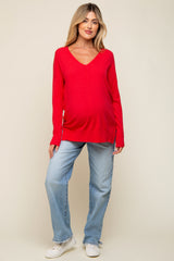 Red Long Sleeve Side Slit Maternity Sweater