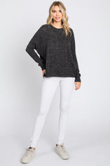 Black Heather Brushed Knit Top