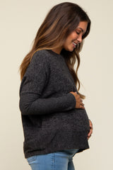 Black Heather Brushed Knit Maternity Top