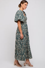 Teal Printed Smocked Maxi Dress