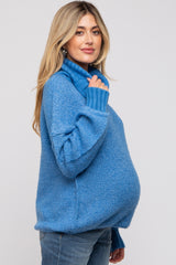 Blue Turtleneck Boucle Maternity Sweater