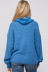 Blue Turtleneck Boucle Maternity Sweater