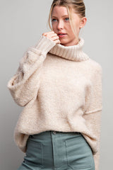 Cream Turtleneck Boucle Maternity Sweater