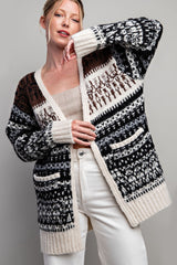 Black Pattern Fuzzy Knit Maternity Cardigan