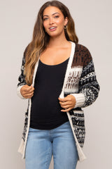 Black Pattern Fuzzy Knit Maternity Cardigan