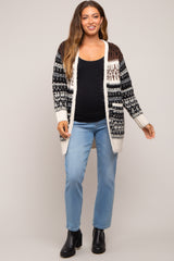 Black Pattern Fuzzy Knit Maternity Cardigan