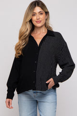 Black Half Stripe Button Down Maternity Top