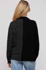 Black Half Stripe Button Down Maternity Top