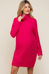 Fuchsia Turtleneck Maternity Sweater Dress