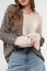 Black Multi Drop Shoulder Colorblock Knit Sweater