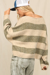 Olive Striped Knit Cropped Sweater