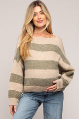 Olive Striped Knit Cropped Maternity Sweater