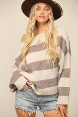 Brown Striped Knit Cropped Sweater