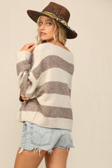 Brown Striped Knit Cropped Sweater