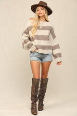 Brown Striped Knit Cropped Sweater