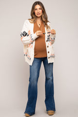 Cream Printed Chunky Cable Knit Maternity Cardigan