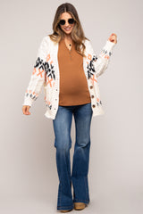 Cream Printed Chunky Cable Knit Maternity Cardigan