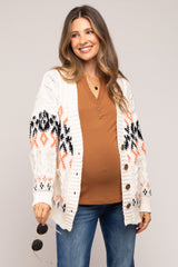 Cream Printed Chunky Cable Knit Maternity Cardigan