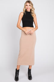 Beige Fuzzy Soft Knit Midi Skirt