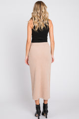 Beige Fuzzy Soft Knit Midi Skirt