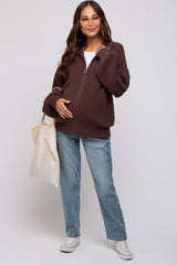 Brown Oversized Zip Up Maternity Cardigan