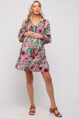 Pink Paisley Smocked Long Sleeve Maternity Dress