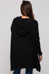 Black Knit Hooded Side Slit Maternity Sweater