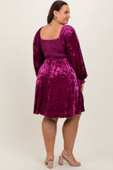 Magenta Velour Square Neck Plus Dress