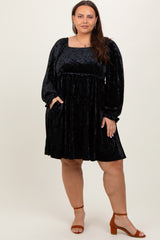 Black Velour Square Neck Plus Dress