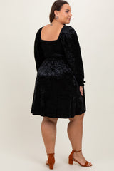 Black Velour Square Neck Plus Dress