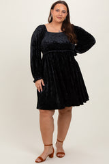 Black Velour Square Neck Maternity Plus Dress