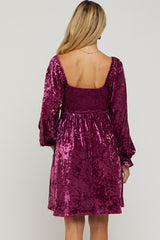 Magenta Velour Square Neck Maternity Dress