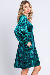 Green Teal Velour Square Neck Dress