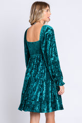 Green Teal Velour Square Neck Dress